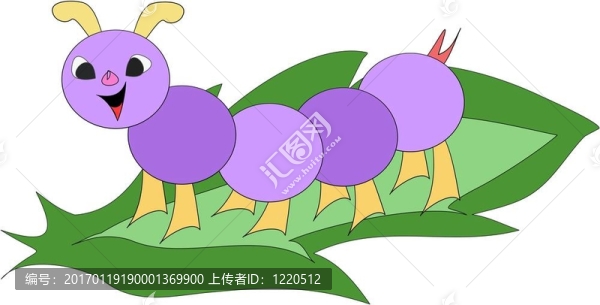 可愛的紫色的卡特彼勒在一片葉子上