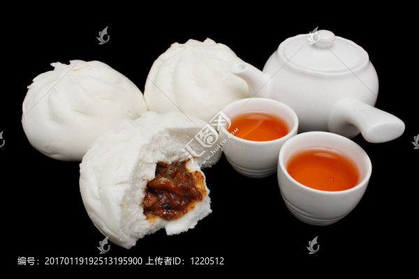 中國的叉燒包與Teapot和茶杯