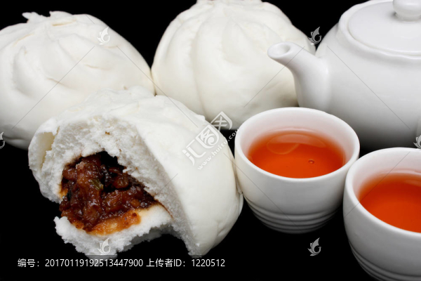 中國(guó)的叉燒包與Teapot和茶杯