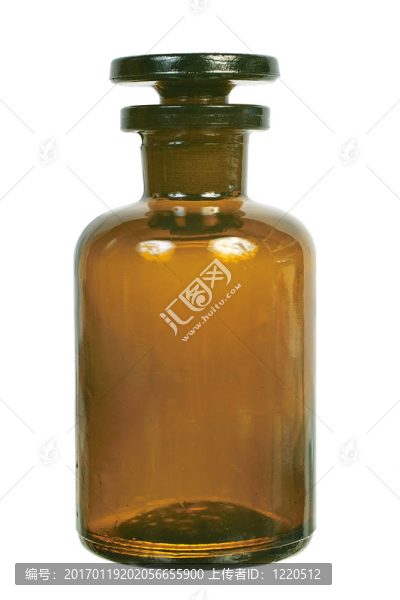在白色背景上隔離地面塞子的棕色玻璃化學瓶子