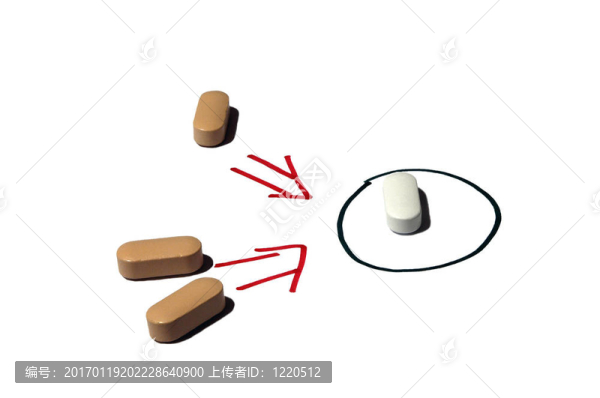 醫(yī)藥維生素丸；兩只棕色的團(tuán)體準(zhǔn)備攻擊白丸