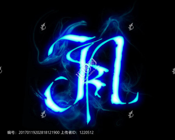 藍(lán)色火焰字體黑色背景。字母N