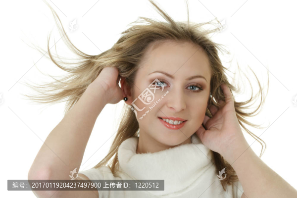 迷人的女人，帶著飛走的頭發(fā)