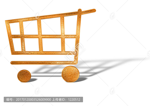 金色購物車圖標(biāo)概念孤立在白色背景