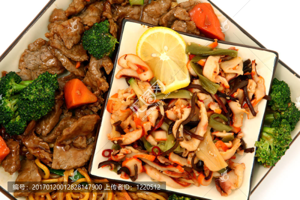 Lo,Mein；牛肉；魷魚；海藻