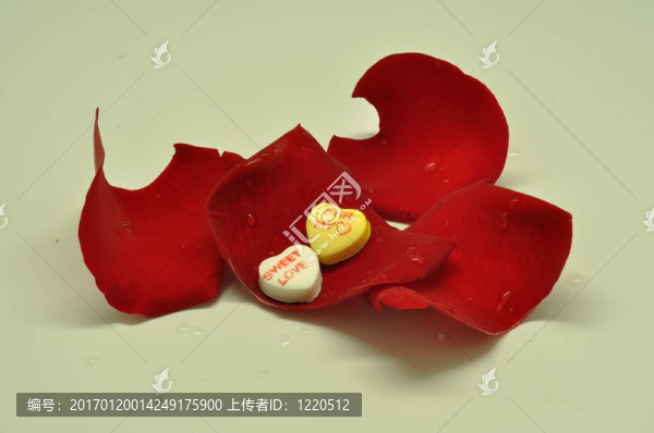 玫瑰花瓣和糖果心