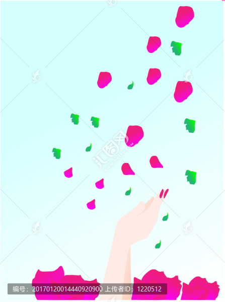 雌手抓住落下的玫瑰花瓣和葉子