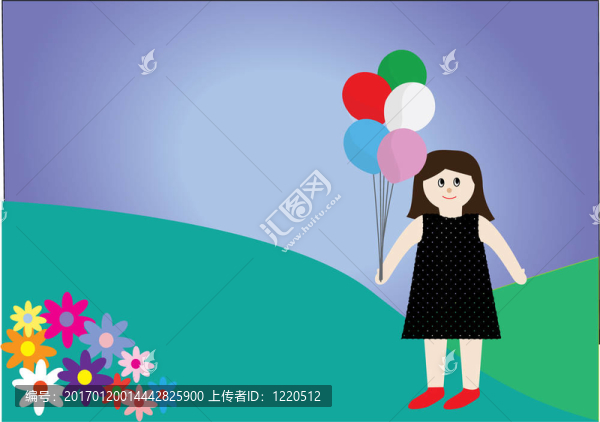布娃娃玩具持有五個(gè)不同的彩色氣球