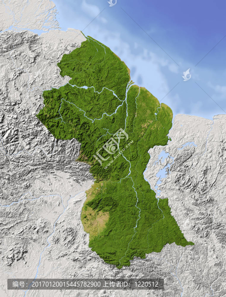 圭亞那；陰影地形圖