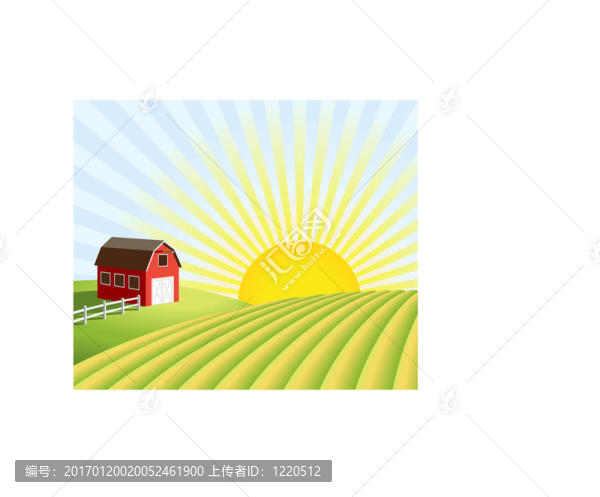 在日出時(shí)的農(nóng)場(chǎng)和田地