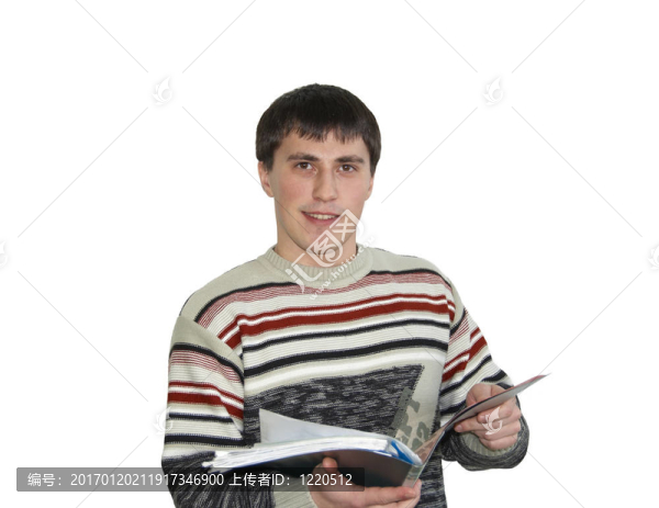 年輕的微笑的人與一個文件夾。