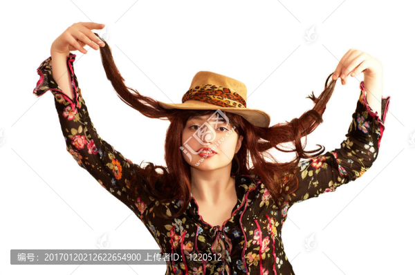 戴帽子的年輕性感女人