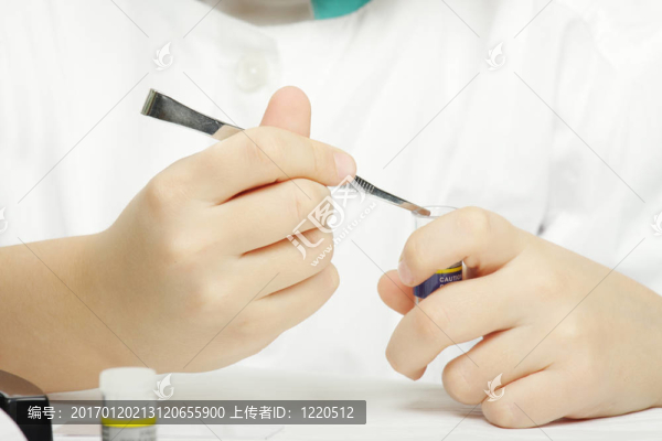 研究人員的手