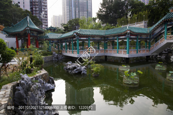中國水上花園的現(xiàn)代建筑黃大仙佛教道教孔廟香港九龍