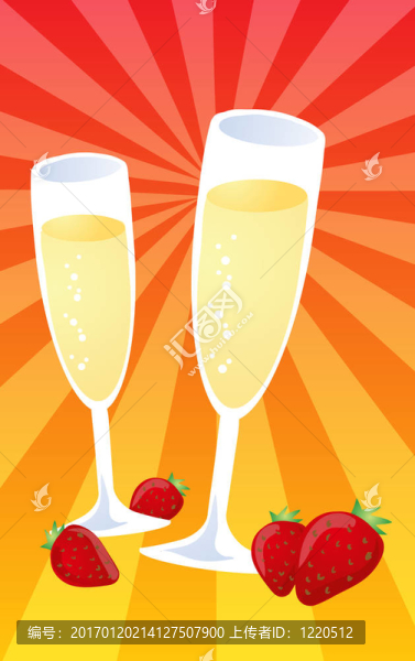 香檳和草莓插圖