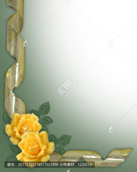 黃玫瑰與金絲帶邊框