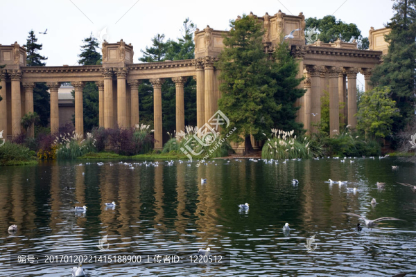希臘柱海鷗水面倒影藝術宮博物館三藩加利福尼亞1915創(chuàng)立的泛太平洋展覽。