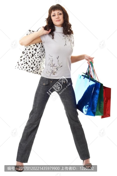 漂亮的女孩與購物袋