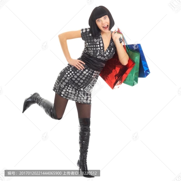 漂亮的女孩與購物袋