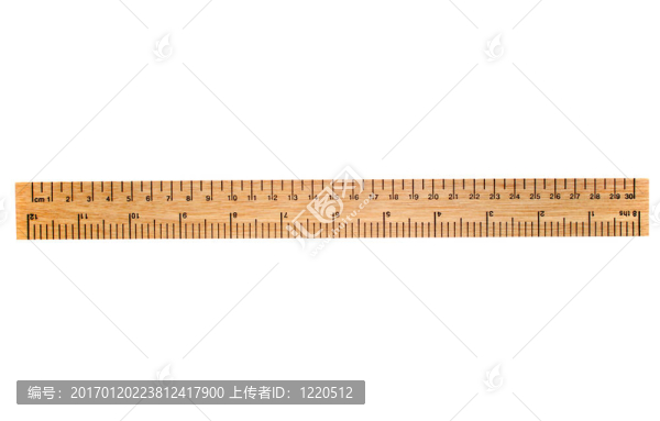 一個(gè)30厘米的木尺；在白色背景上孤立。