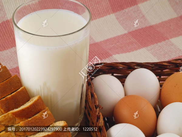 牛奶；雞蛋和面包-主食