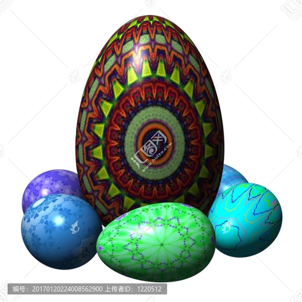 白色背景上分離的復活節(jié)彩蛋組合物