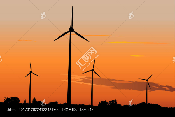 日出時(shí)的風(fēng)力發(fā)電機(jī)