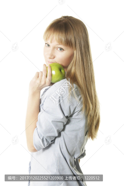 綠色蘋果的女人
