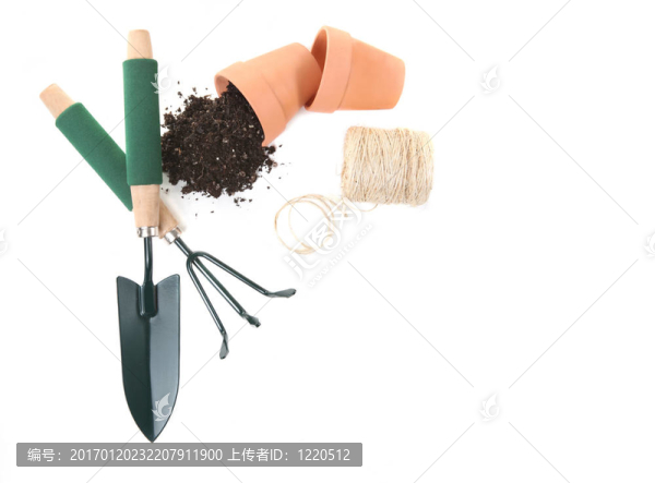 春季園藝工具的俯視圖