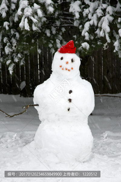 暴風雪中的紅帽子雪人