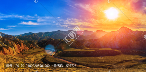 張掖日落黃昏風(fēng)景寬幅高清全景