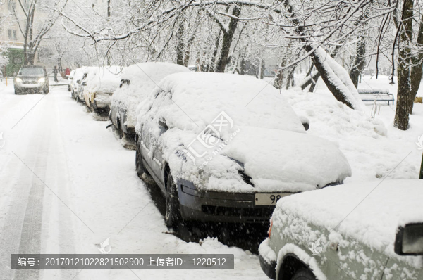 降雪中的道路和汽車(chē)