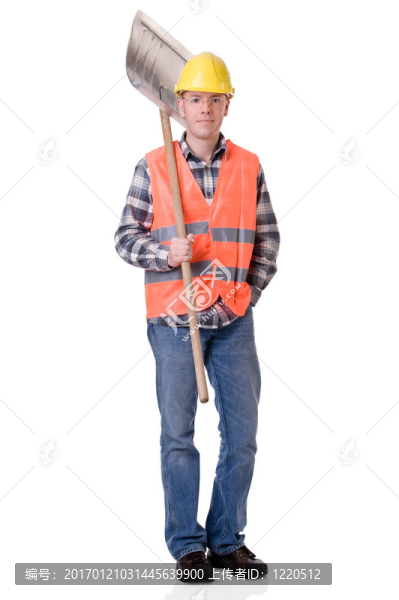 帶鏟子的建筑工人