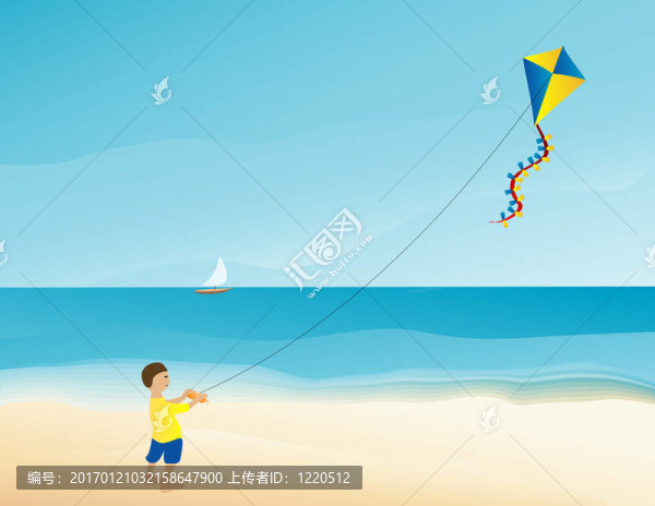 男孩在海灘上放風箏