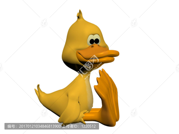 可愛的卡通鴨子坐在尋找幸福在白色背景的分離