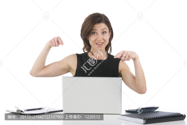 美麗的女商人，在她的辦公室電腦指示的東西