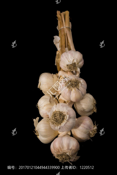 一個黑色背景的大蒜照片