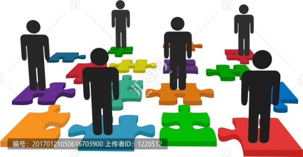符號人團隊站在拼圖