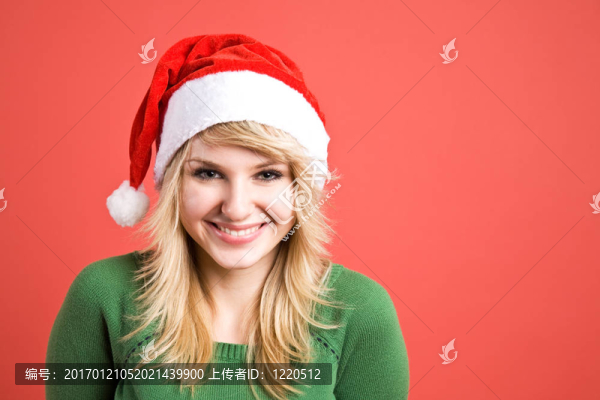 穿著圣誕帽的白人女孩
