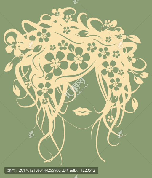 美麗的女孩，頭發(fā)上的花