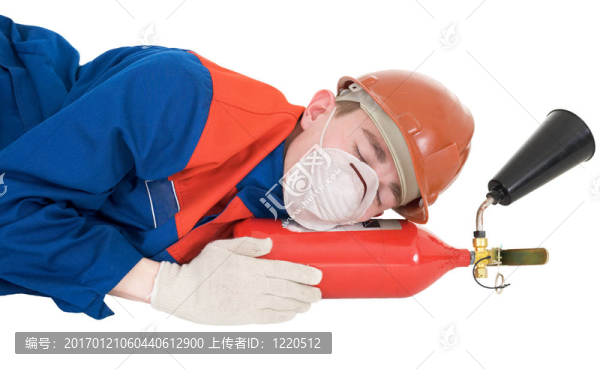 火extinguisheron睡覺的勞動者