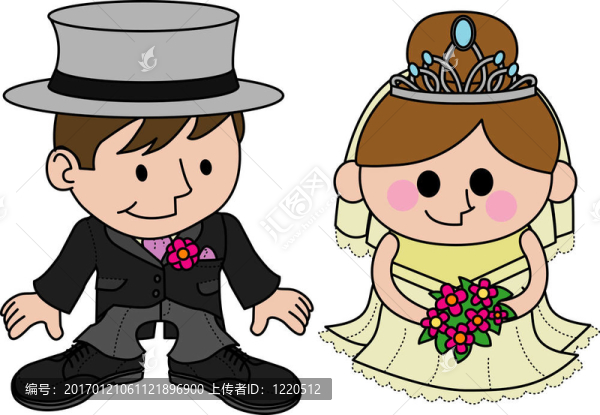 新娘和新郎在婚禮服裝上的插圖