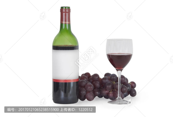 隔離酒瓶；葡萄和玻璃