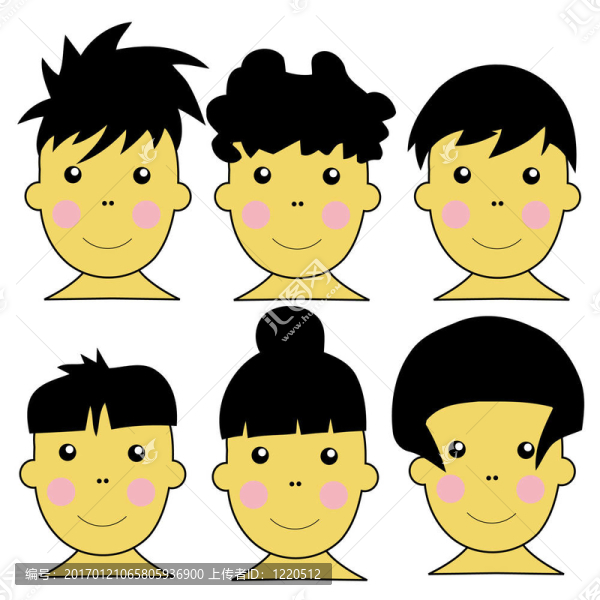 6個可愛的亞洲小孩JPEG插圖