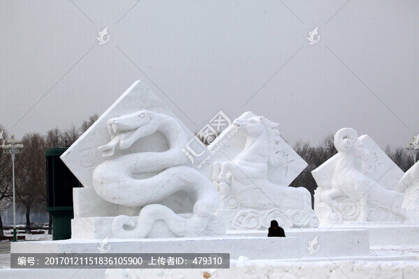 雪雕,雪,冬天,十二屬相,龍