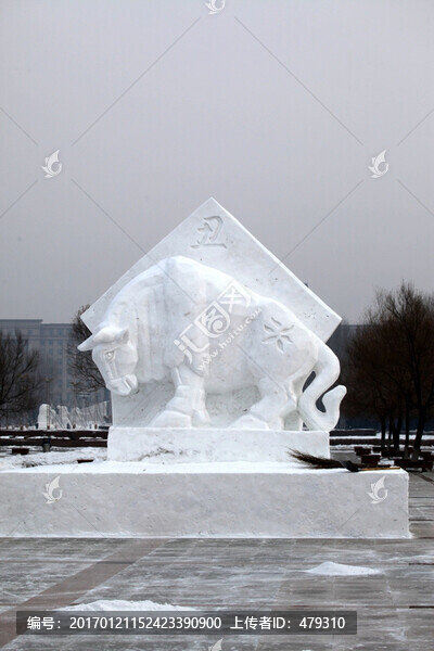 雪雕,雪,冬天,十二屬相,牛