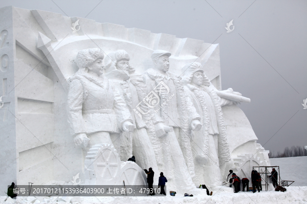 雪雕,雕塑,石油工人,雪,白雪