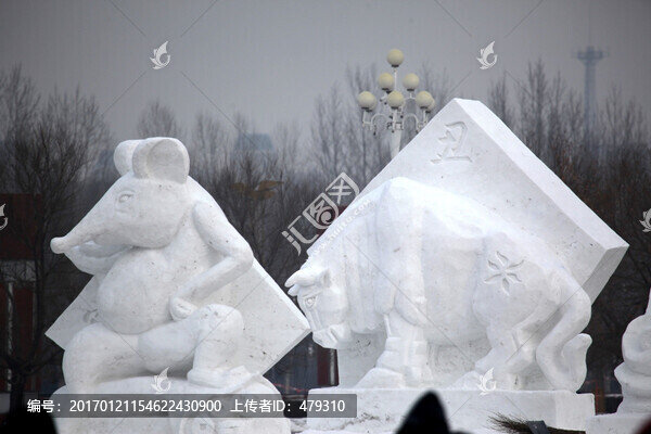 雪雕,雪,冬天,十二屬相,老鼠