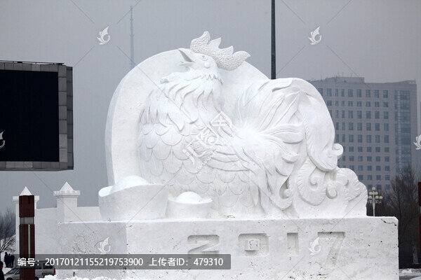雪雕,雪,冬天,公雞