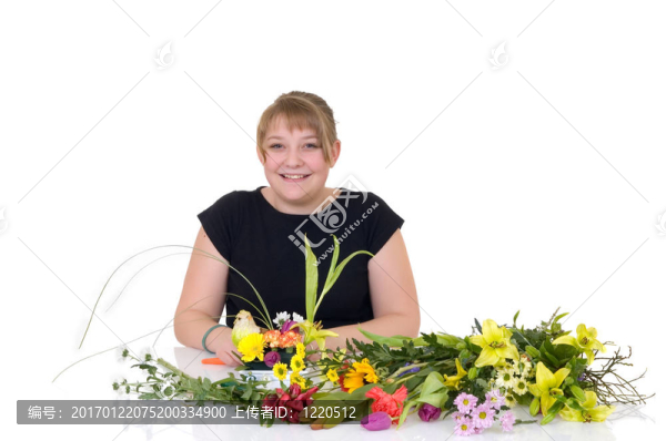 年輕女孩安排鮮花